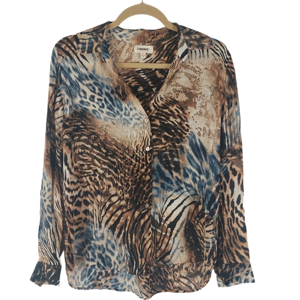 L’agence Button Down Animal Print Blouse. - image 4